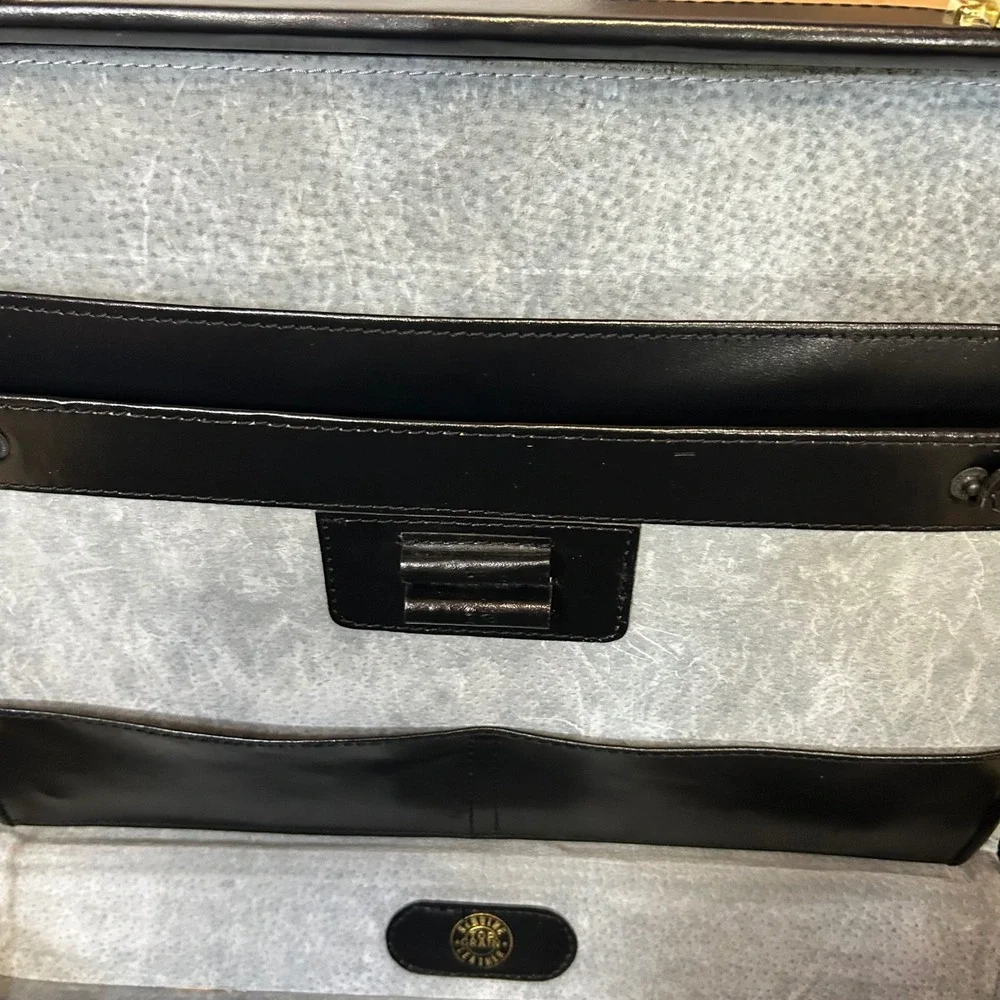 Vintage Dark Academia Leather Briefcase Attache Case Top Grain Leather Black
